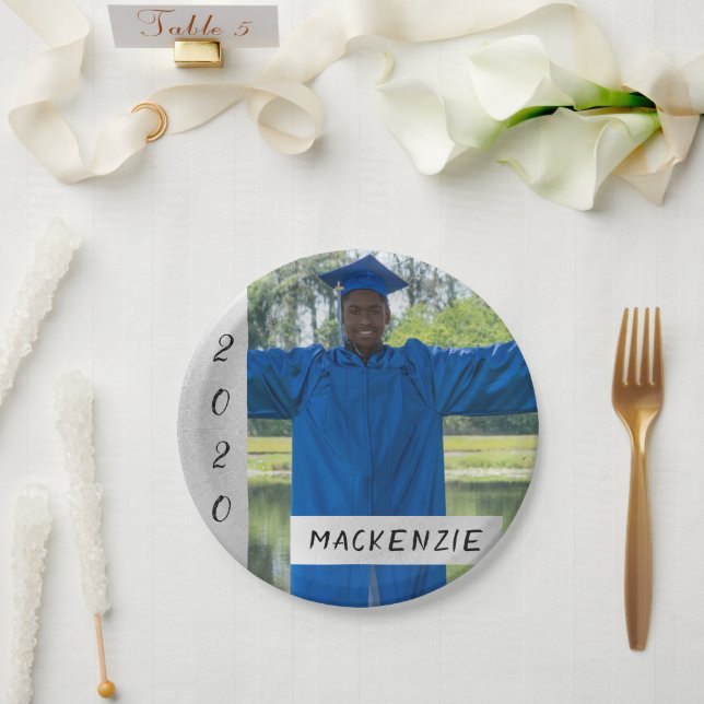 Silver Graduation | Chic Modern Grad Photo Party Paper Plates (Wedding)