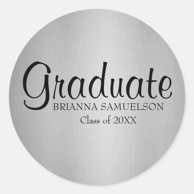 Silver Graduation Sticker with Black Text (Front)