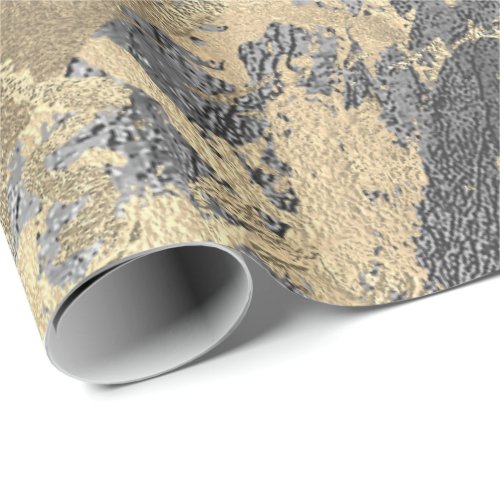 Silver Graphite Gold Marble Shiny Metallic Strokes Wrapping Paper