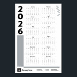 Silver Gray 2026 Corporate Wall Calendar Poster<br><div class="desc">Mark the new year with this poster-sized wall calendar featuring your contact information. Perfect as a gift for your favorite clients or general promotion. Change the color of the lines and boxes to whatever you like and don't forget to add your logo at the bottom! Available in royal blue, purple,...</div>