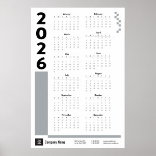 Silver Gray 2026 Corporate Wall Calendar Poster