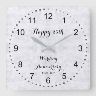 Silver Gray 25th Silver Wedding Anniversary Square Wall Clock
