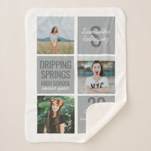 Silver Gray 3-Photo Fun Boxes Class Year Sherpa Blanket