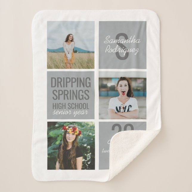 Silver Gray 3-Photo Fun Boxes Class Year Sherpa Blanket (Front)
