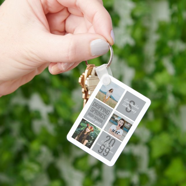 Silver Gray 4-Photo Fun Boxes Class Year Keychain (Hand)