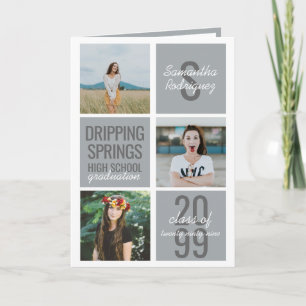 Silver Gray 4-Photo Fun Boxes Graduation Invitation