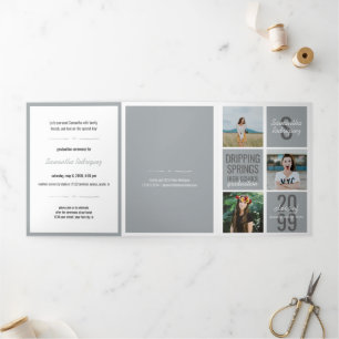 Silver Gray 5-Photo Fun Boxes Graduation Tri-Fold Invitation
