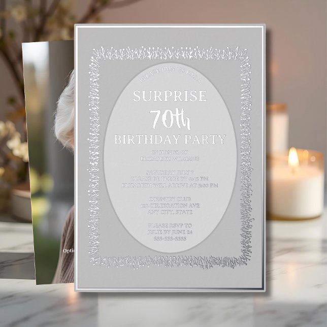 Silver Gray 70th Custom Surprise Birthday     Foil Invitation (Creator Uploaded)