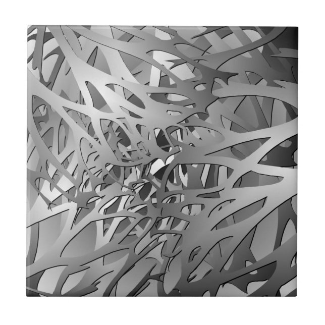 Silver & Gray Abstract Branches Ceramic Tile (Front)