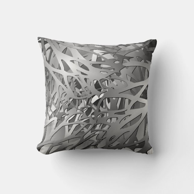 Silver & Gray Abstract Branches Throw Pillow (Front)