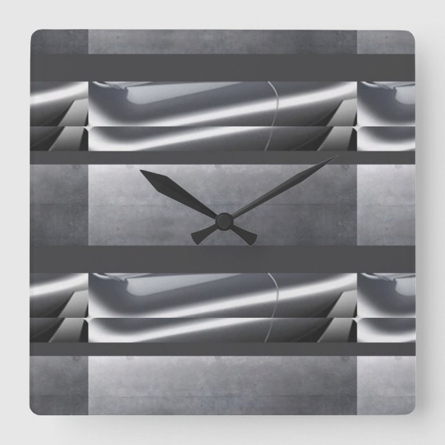Silver, Gray Abstract Square Wall Clock (Front)