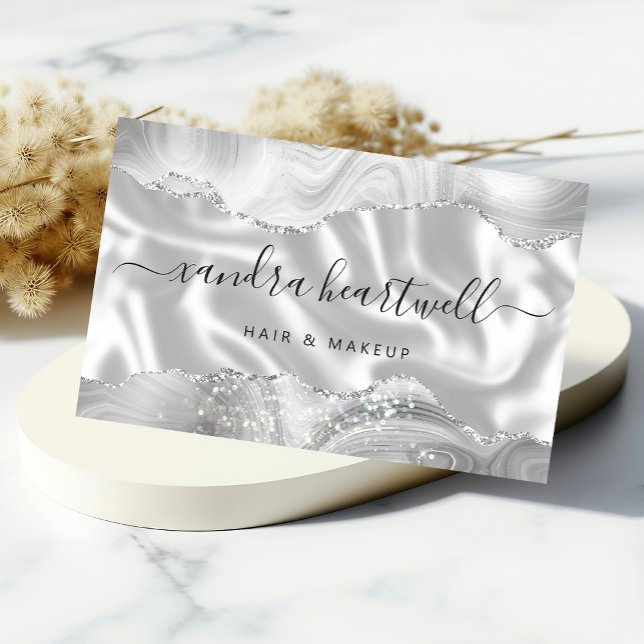 Silver Gray Agate Glitter Luxury Business Card (Creator Uploaded)