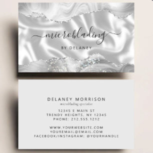 Silver Gray Agate Glitter Luxury Microblading Business Card