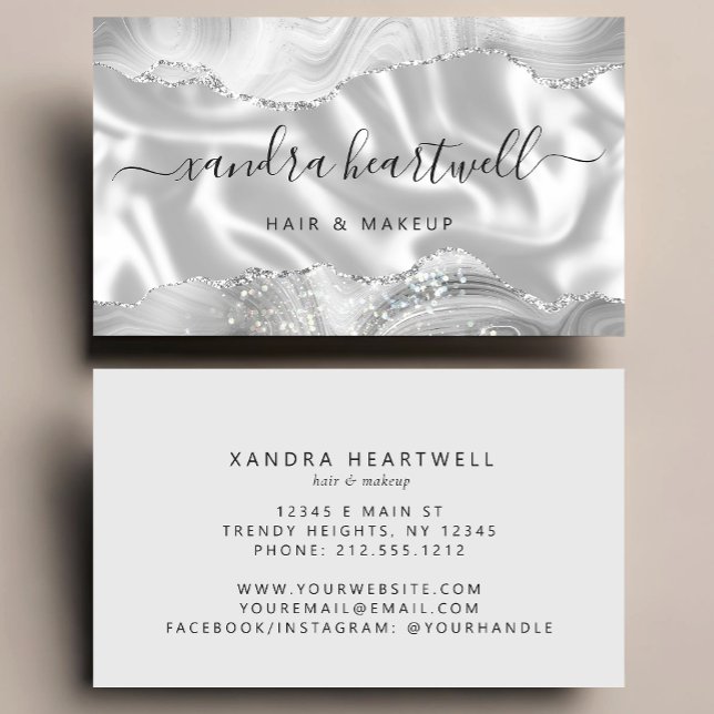 Silver Gray Agate Glitter Luxury Stylist Business Card (Creator Uploaded)