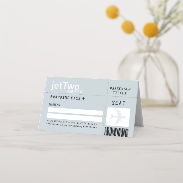 Silver Gray Airline Ticket Escort Place Card (Front)