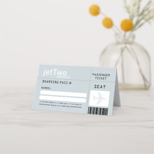 Silver Gray Airline Ticket Escort Place Card