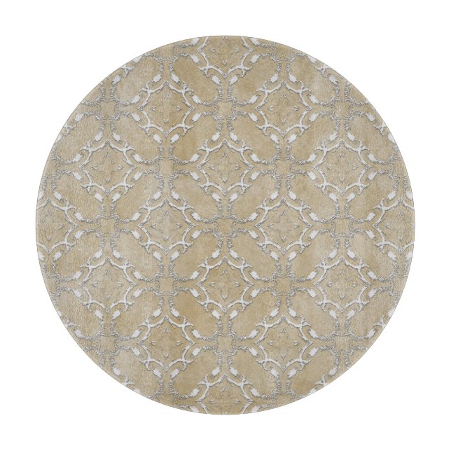 Silver Gray and Beige Metallic Filagree Pattern Cutting Board (Front)