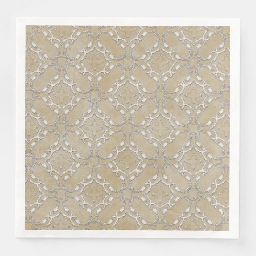 Silver Gray and Beige Metallic Filagree Pattern Paper Dinner Napkins