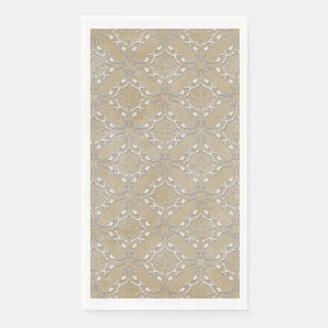 Silver Gray and Beige Metallic Filagree Pattern Paper Guest Towels (Front)