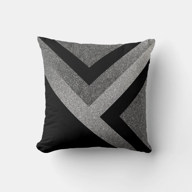 Silver Gray and Black Abstract Throw Pillow (Front)