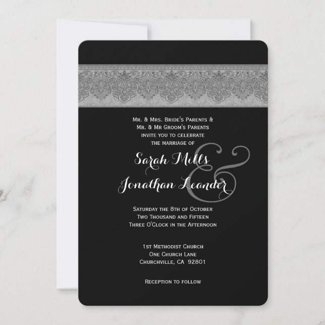 Silver Gray and Black Damask Wedding Template V07 (Front)