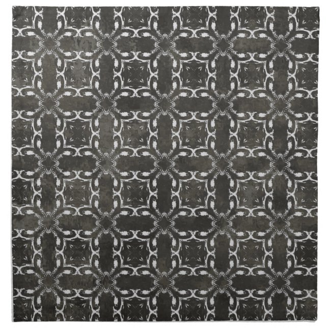 Silver Gray and Black Metallic Filigree Pattern Cloth Napkin (Front)