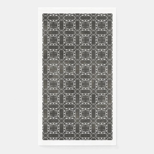 Silver Gray and Black Metallic Filigree Pattern Paper Guest Towels (Front)