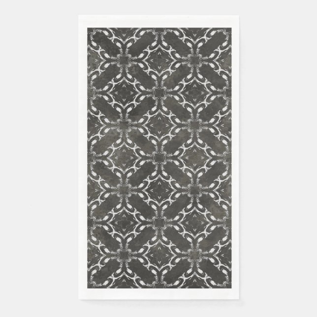Silver Gray and Black Metallic Filigree Pattern Paper Guest Towels (Front)