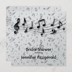 Silver Gray and black music Notes Bridal Shower Invitation