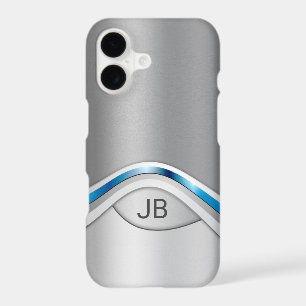 Silver Gray and Blue Metallic Look with Monogram iPhone 17 Case