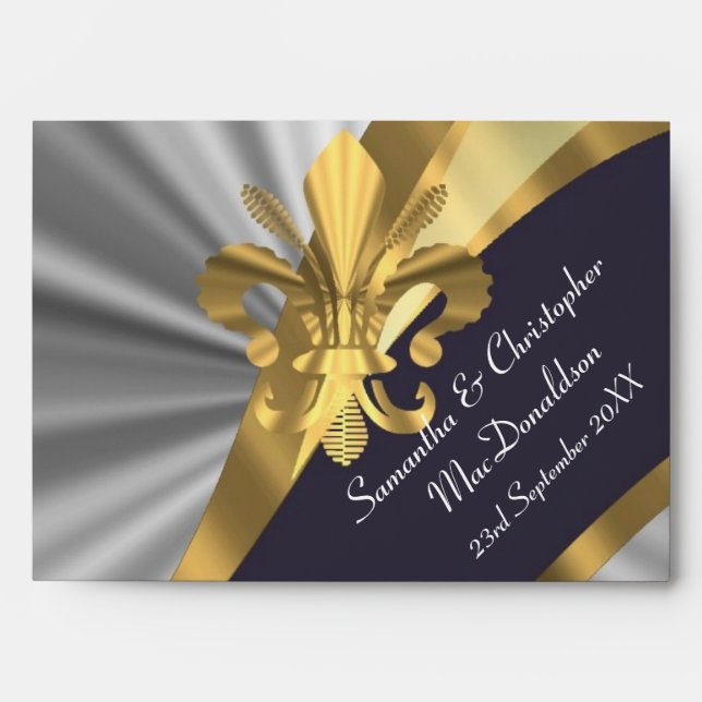 Silver gray and gold fleur de lys envelope (Front)
