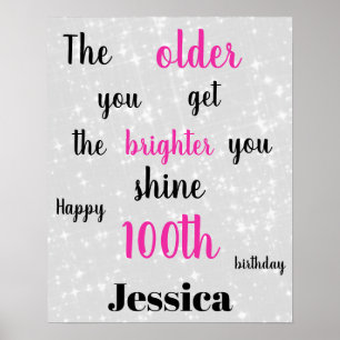 Silver Gray and Pink 100th Birthday Poster
