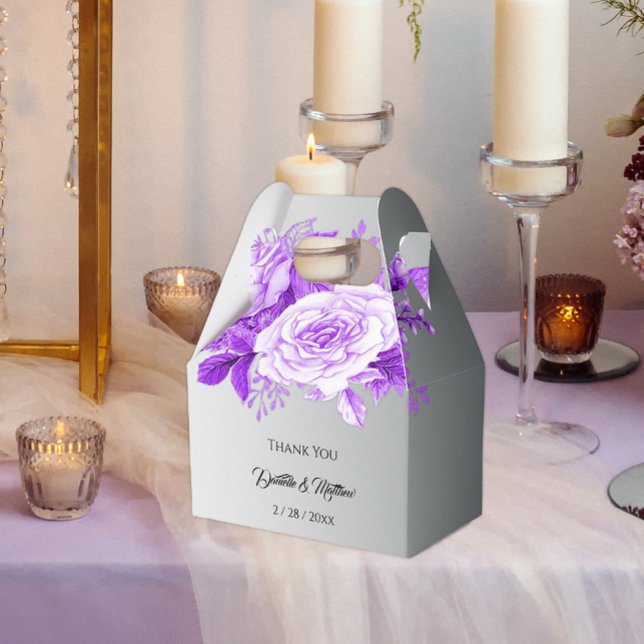 Silver Gray and Purple Roses Wedding Favor Boxes (Creator Uploaded)