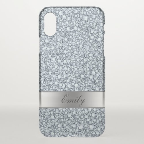 Silver Gray And White Encrusted Diamonds Glitter iPhone X Case