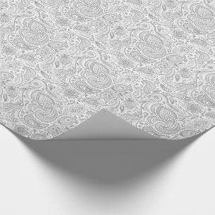 Silver Gray And White Floral Paisley Pattern Wrapping Paper