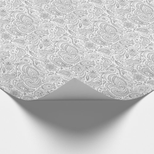 Silver Gray And White Floral Paisley Pattern Wrapping Paper