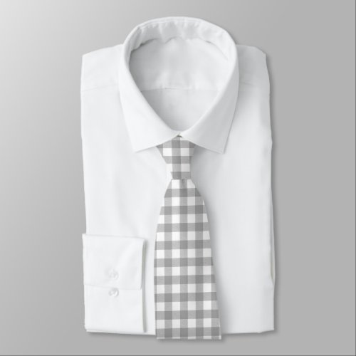 Silver Gray  and White Gingham Neck Tie