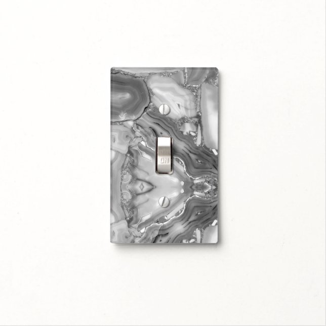 Silver Gray and White Marble Light Switch Cover (In Situ)