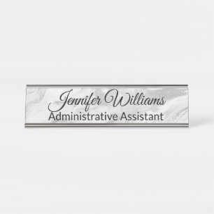 Silver, Gray and White Marbled Desk Name Plate