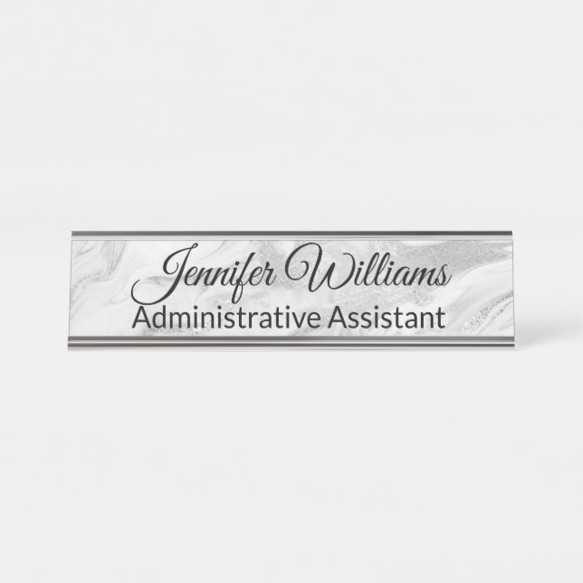 Silver, Gray and White Marbled Desk Name Plate (Front)