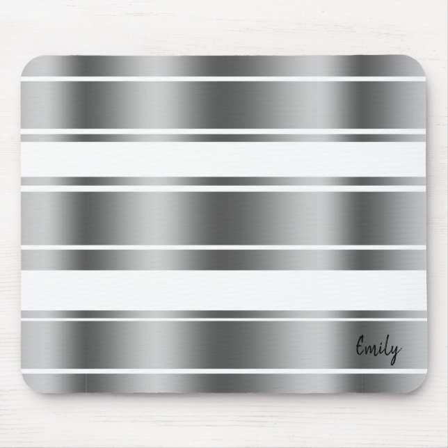 Silver-gray And White Stripes Pattern Mouse Pad (Front)