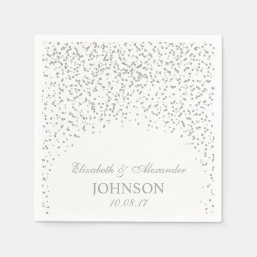 Silver Gray and White Wedding Confetti Pattern Paper Napkins