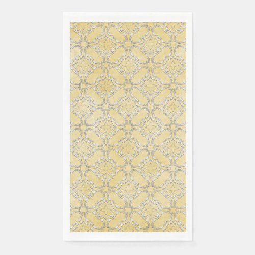 Silver Gray and Yellow Metallic Filigree Pattern Paper Guest Towels