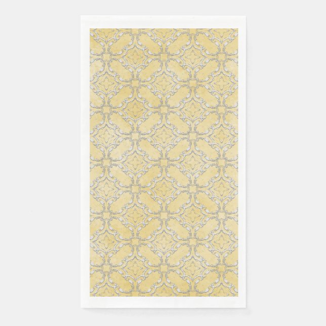 Silver Gray and Yellow Metallic Filigree Pattern Paper Guest Towels (Front)