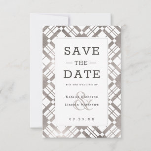 Silver Gray & Any Color Rustic Farmhouse Plaid Save The Date