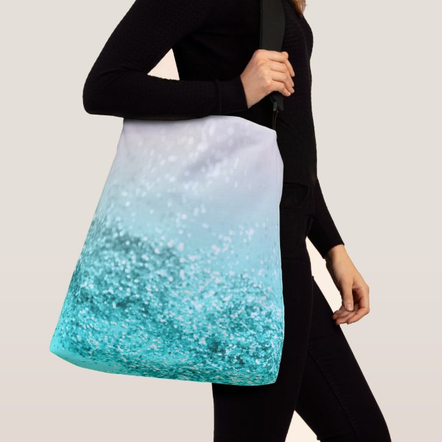 Silver Gray Aqua Teal Ocean Glitter #1 Crossbody Bag (Close Up)