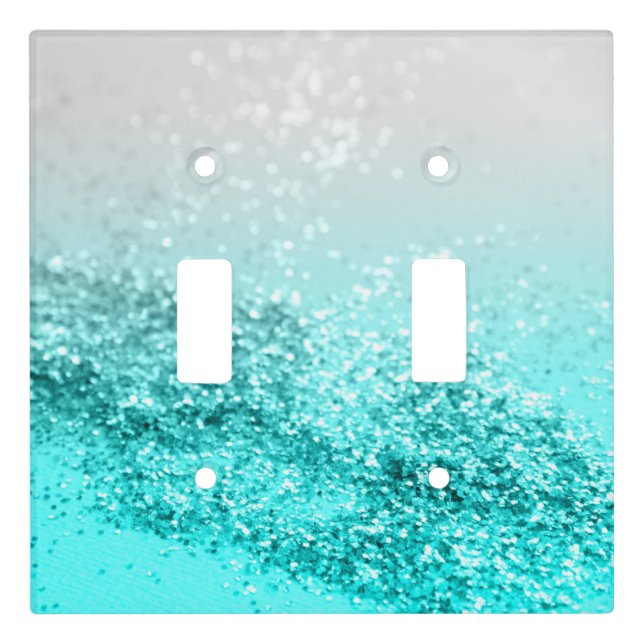 Silver Gray Aqua Teal Ocean Glitter #1 Light Switch Cover (Front)