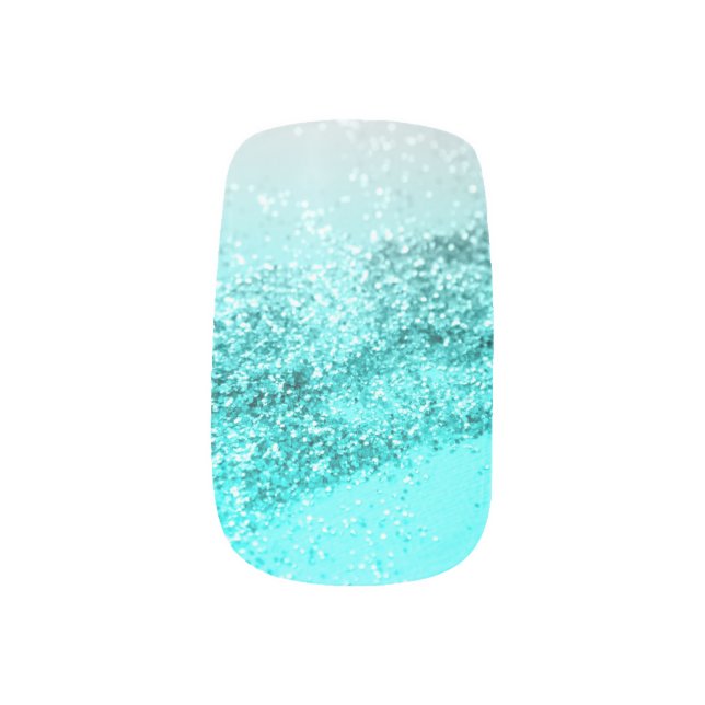 Silver Gray Aqua Teal Ocean Glitter #1 Minx Nail Art (Left Thumb)