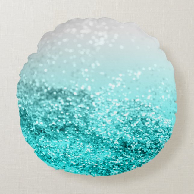Silver Gray Aqua Teal Ocean Glitter #1 Round Pillow (Front)