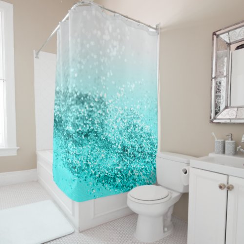 Silver Gray Aqua Teal Ocean Glitter 1 Shower Curtain